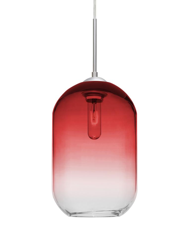 Besa, Omega 12 Cord Pendant For Multiport Canopies, Red/Clear, Satin Nickel Finish