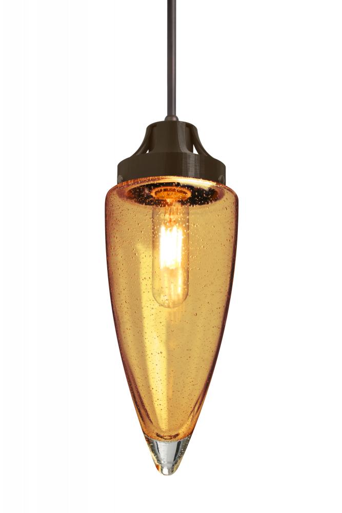 Besa, Sulu Cord Pendant For Multiport Canopy, Amber Bubble, Bronze Finish, 1x8W LED Filament