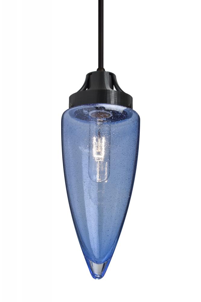 Besa, Sulu Cord Pendant For Multiport Canopy, Blue Bubble, Black Finish, 1x60W Medium Base