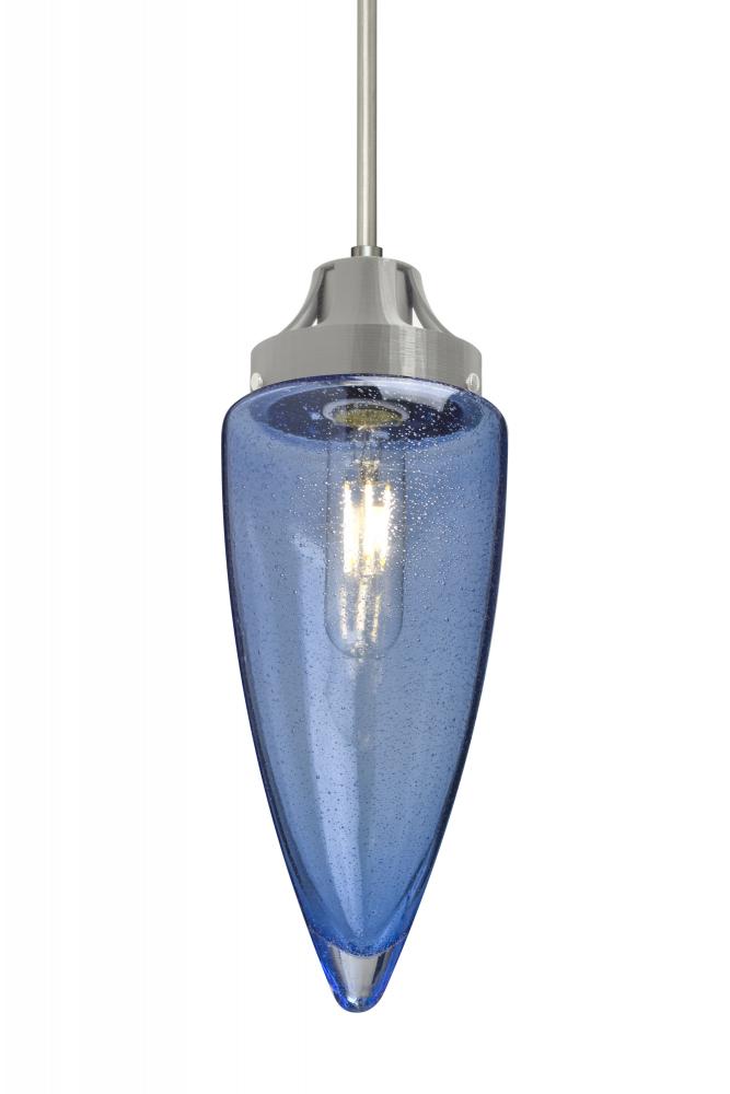 Besa, Sulu Cord Pendant For Multiport Canopy, Blue Bubble, Satin Nickel Finish, 1x8W LED Filament