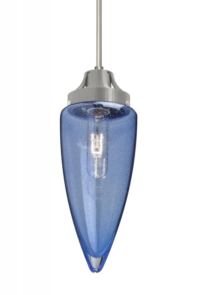 Besa, Sulu Cord Pendant For Multiport Canopy, Blue Bubble, Satin Nickel Finish, 1x60W Medium Base