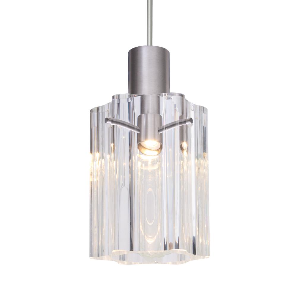 Besa Ice 4 Pendant, Clear Glass, Satin Nickel Finish, 1x35W 35W MAX GY6.35 Base