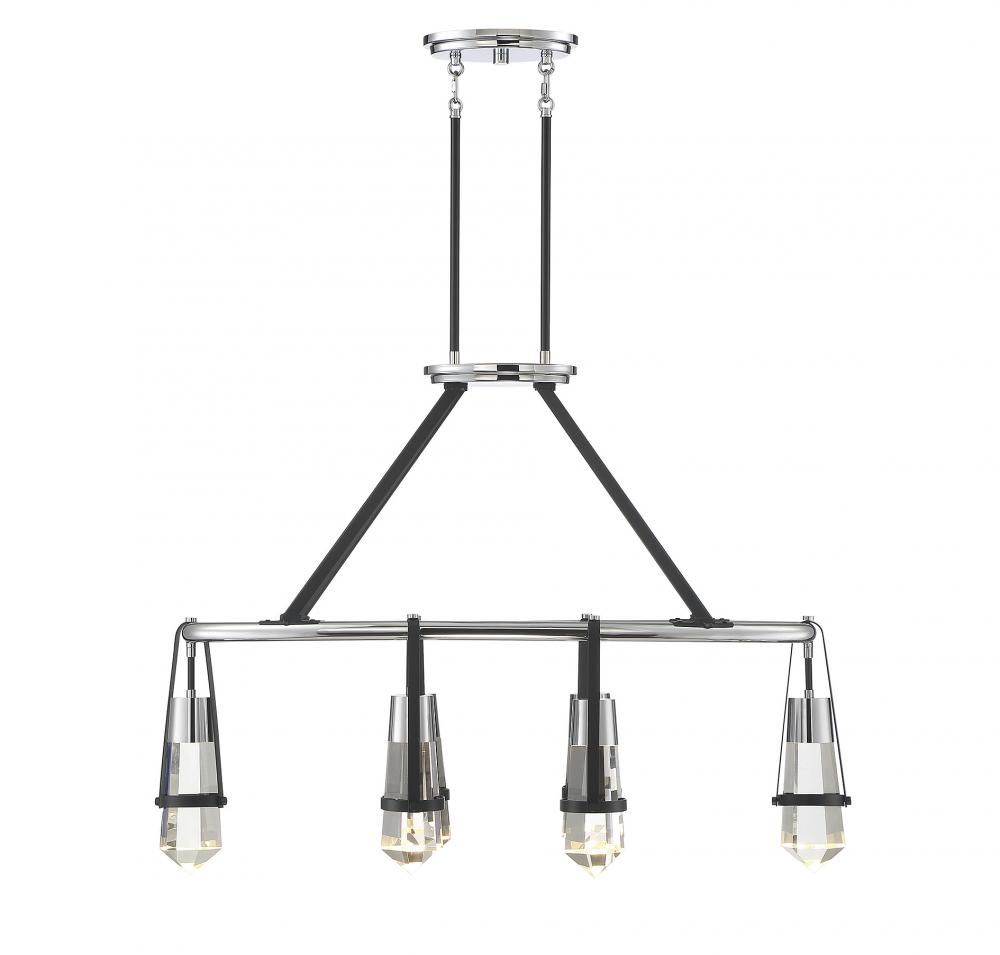 Denali 6-Light LED Linear Chandelier in Matte Black with Polished Chrome Accents