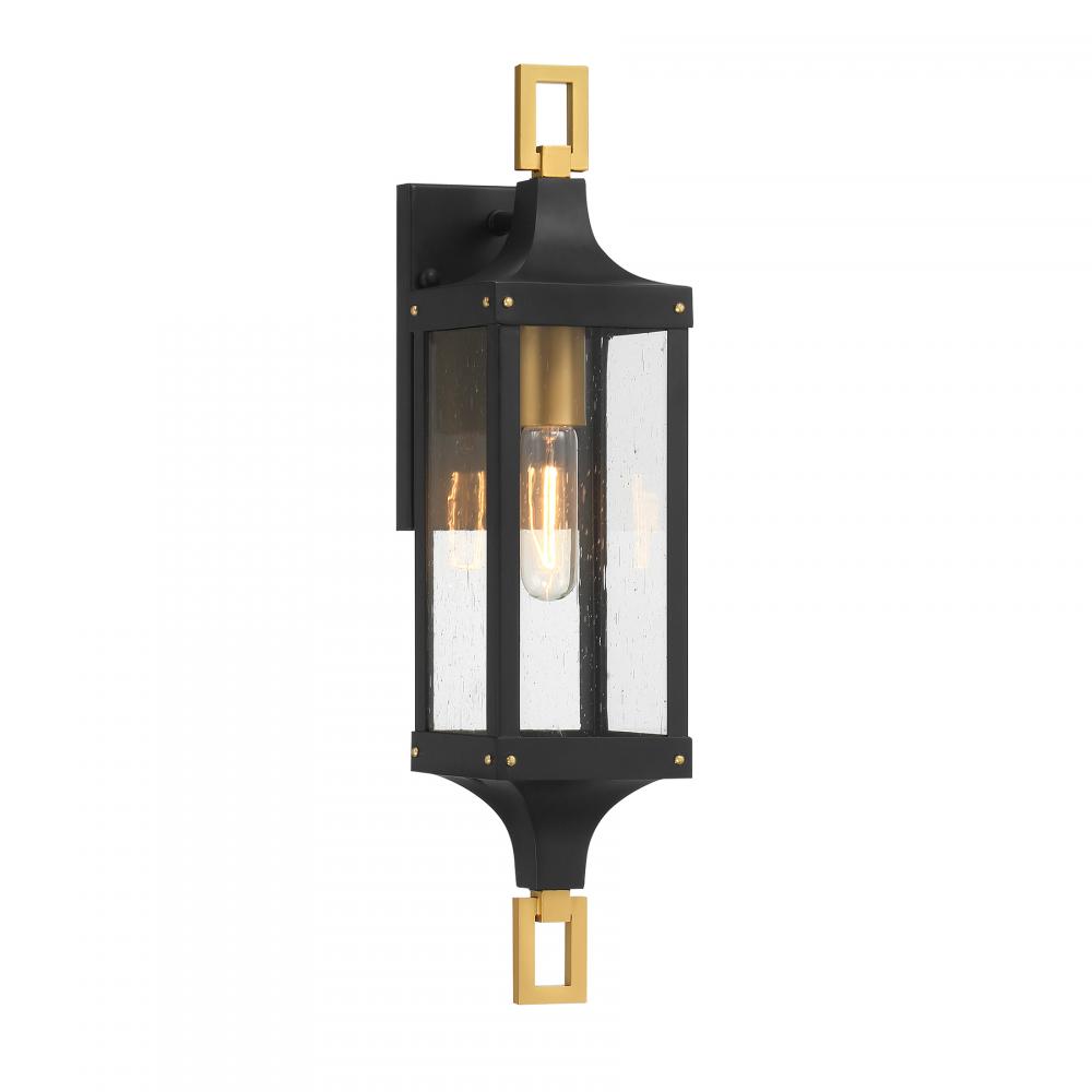 Glendale 1-Light Outdoor Wall Lantern in Matte Black and Weathered Brushed Brass