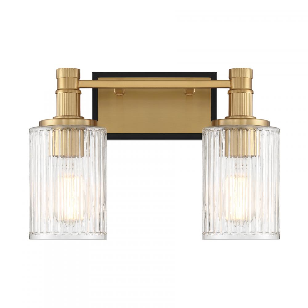 Concord 2-Light Bathroom Vanity Light in Matte Black with Warm Brass