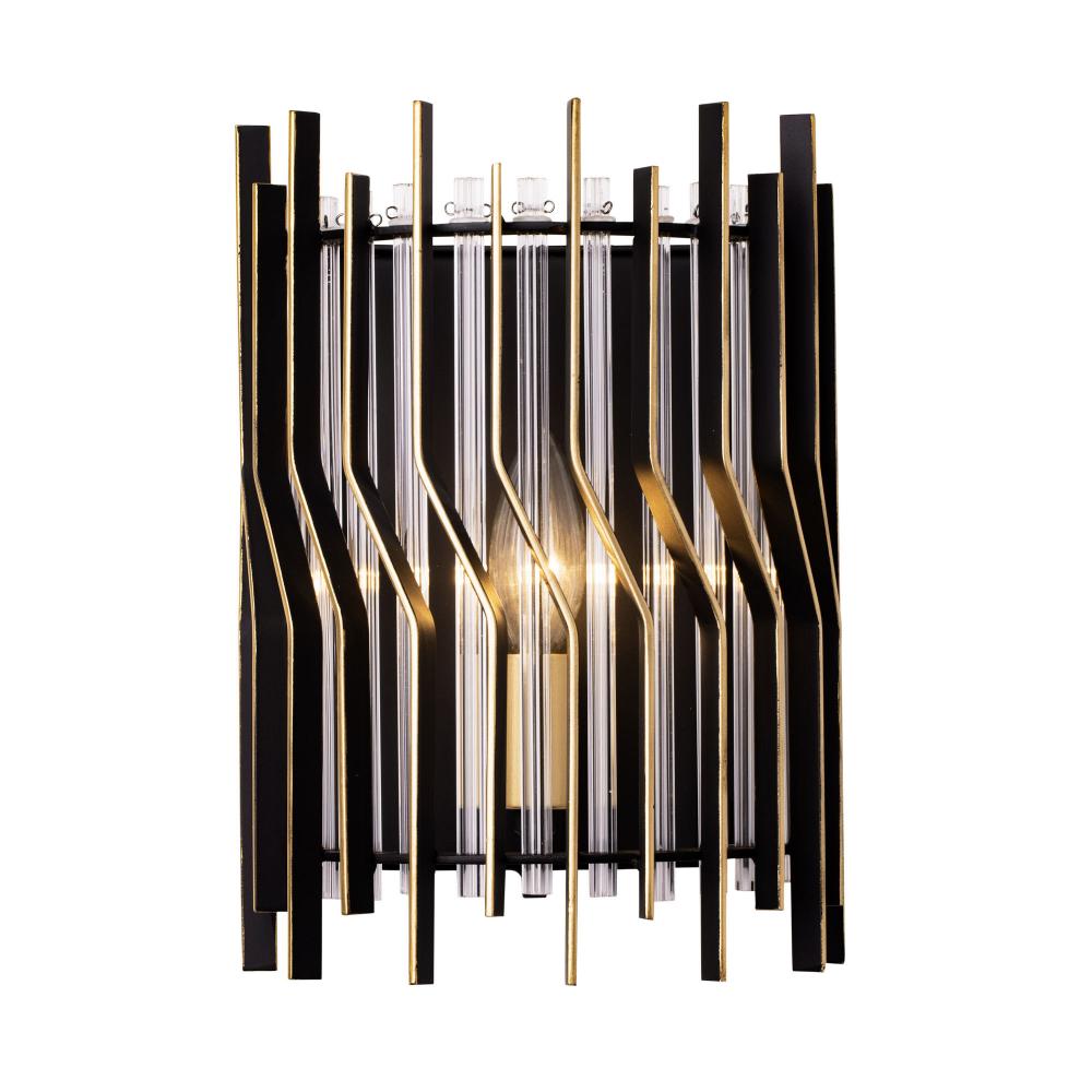 Park Row 1-Lt Sconce - Matte Black/French Gold