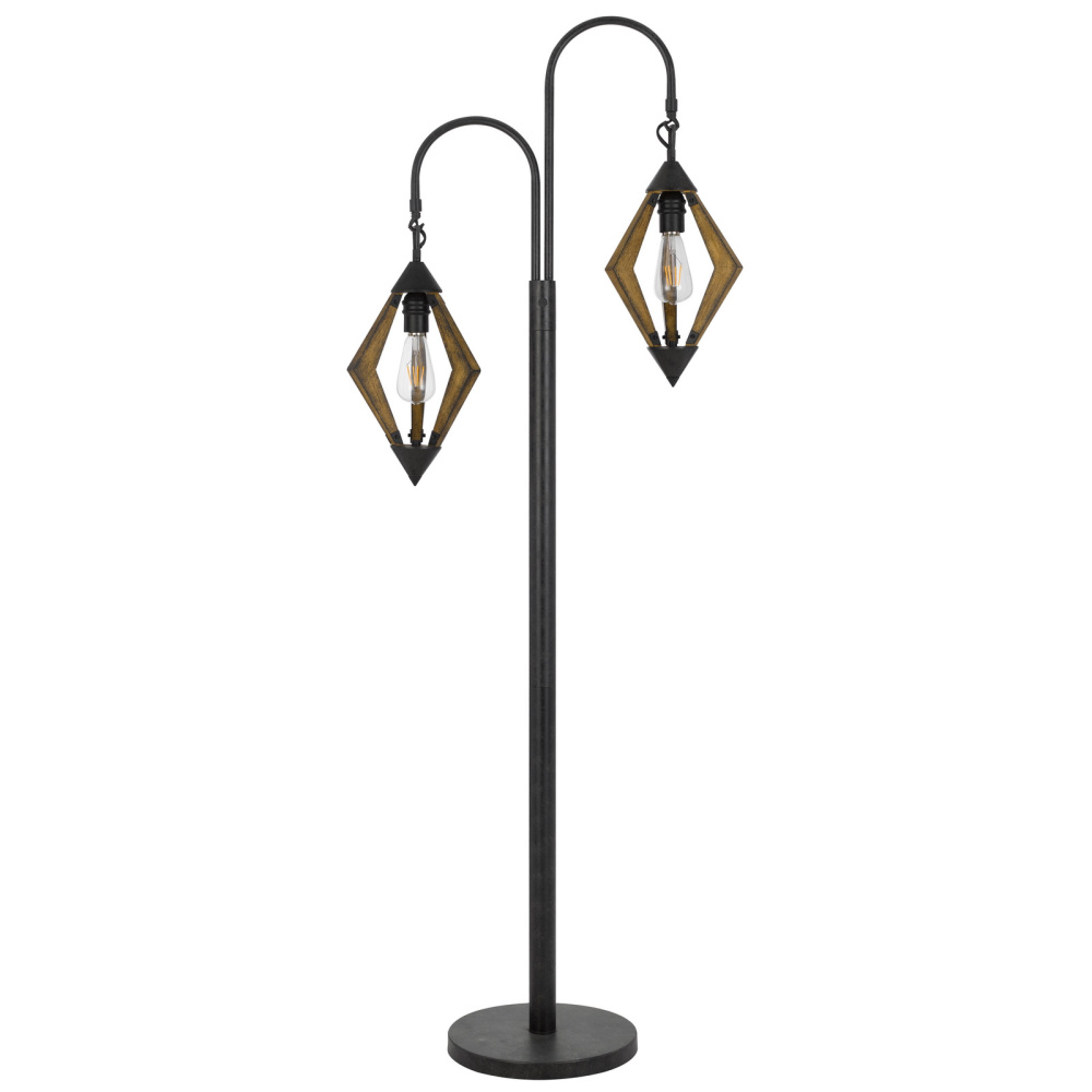 6W x 2 Valence pine wood/metal floor lamp with diamond shape shade.