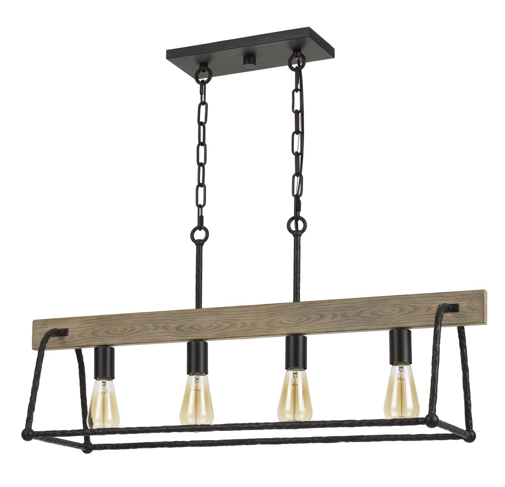 Lockport Hang Forged Metal/Wood Island Chandelier (Edison Bulbs Not included)
