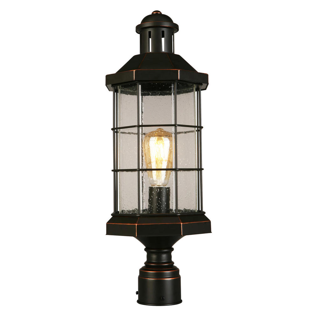 1 LT Outdoor Post Light w/ Oil Rubbed Bronze Finish & Clear Seeded Glass Shade
