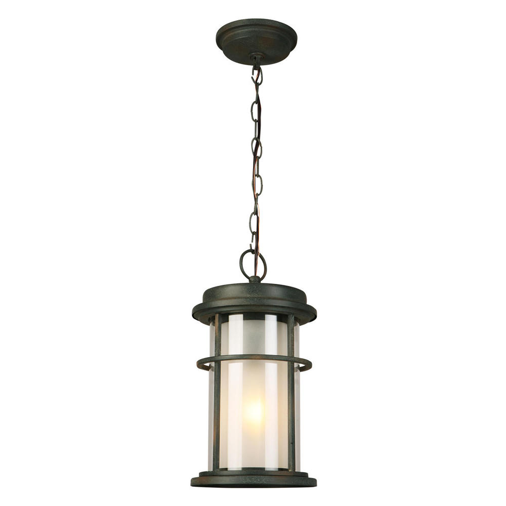 1 LT Outdoor Pendant w/ Zinc Finish & Frosted Inner Glass surrounded by a Clear Outer Glass