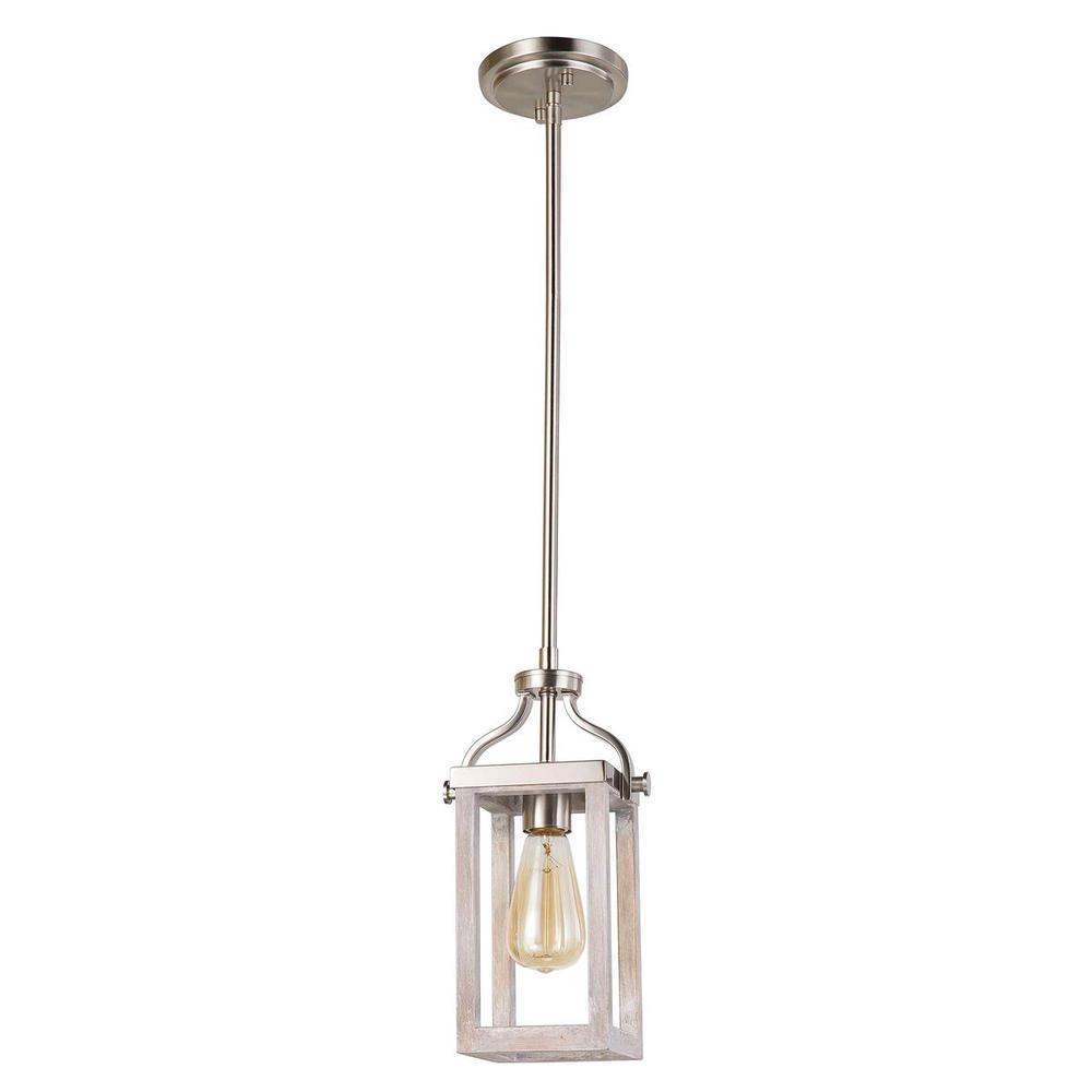 1 LT Mini Pendant w/ Acacia Wood & Brushed Nickel Finish