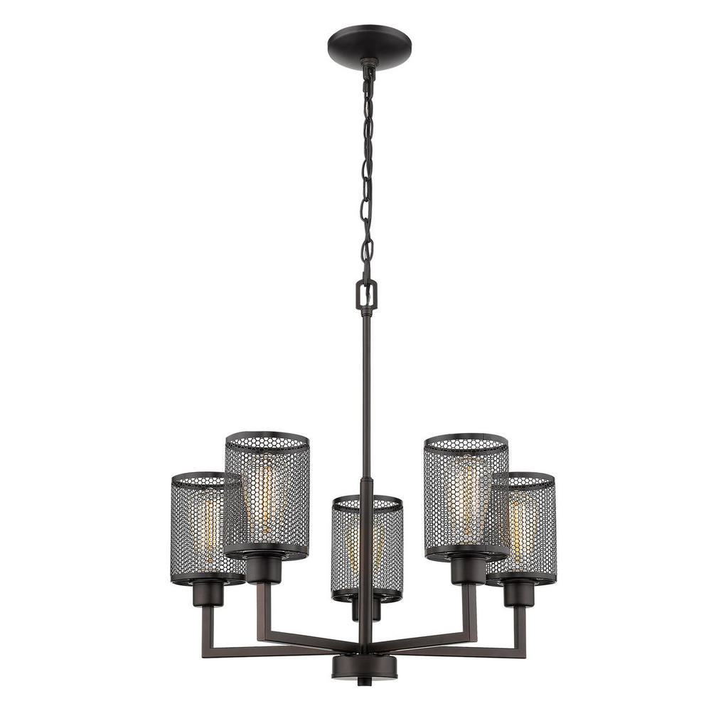 5 LT Chandelier with Oil Rubbed Bronze Finish & Mesh Metal Cylinder Shades