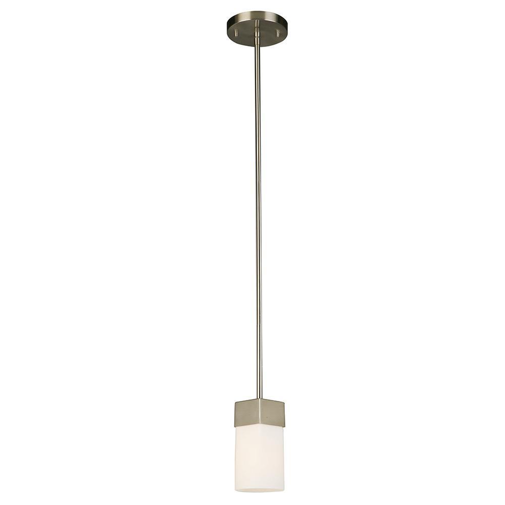1 LT Mini Pendant w/ Brushed Nickel Finish & Square Frosted Glass Shade
