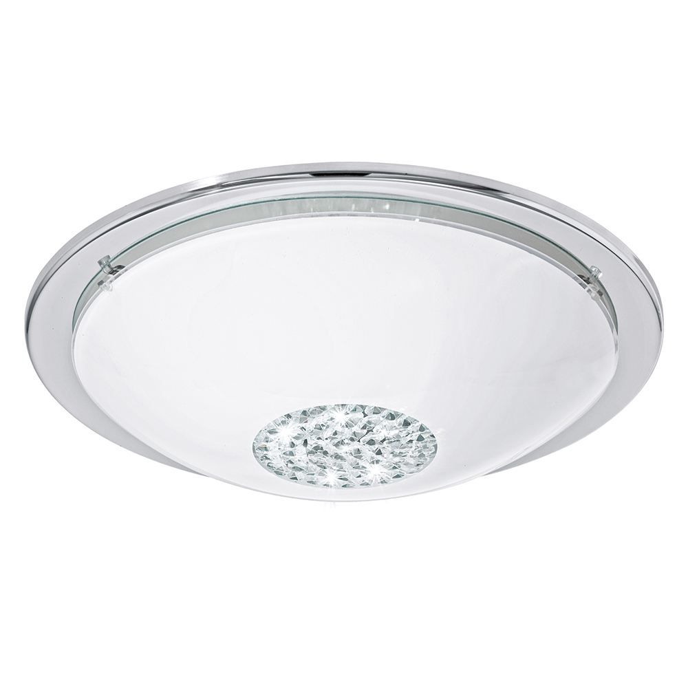 1 LT Integrated LED Ceiling Light w/ Chrome Finish & White & Clear Glass w/ Glass Stones