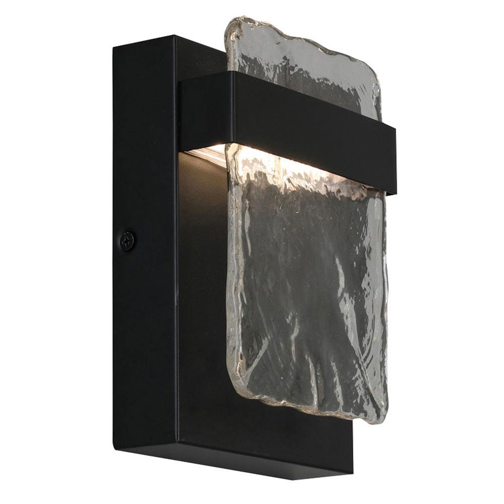 1 LT Integrated LED Indoor or Outdoor Wall Light w/ Black Finish & Clear Water Glass