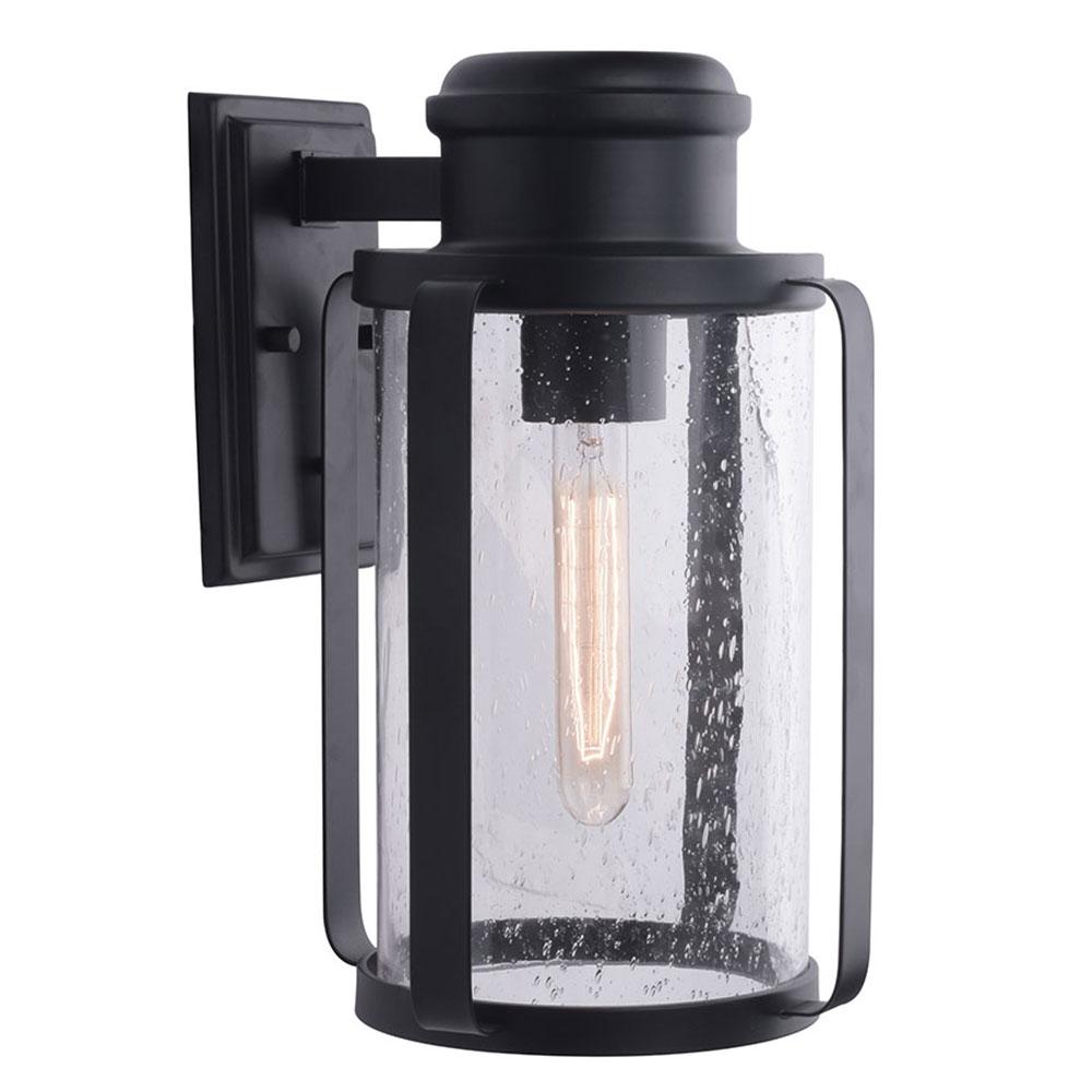 1 LT Outdoor Wall Light w/ Black Finish & Clear Seeded Glass Shade