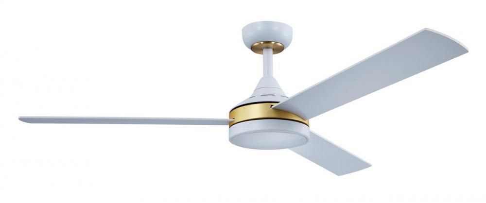 52" PIERPORT LED c/fan, Wh/Sat.Brass
