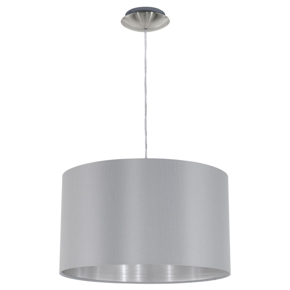 1 LT Pendant w/ Satin Nickel Finish & Grey & Silver Fabric Shade