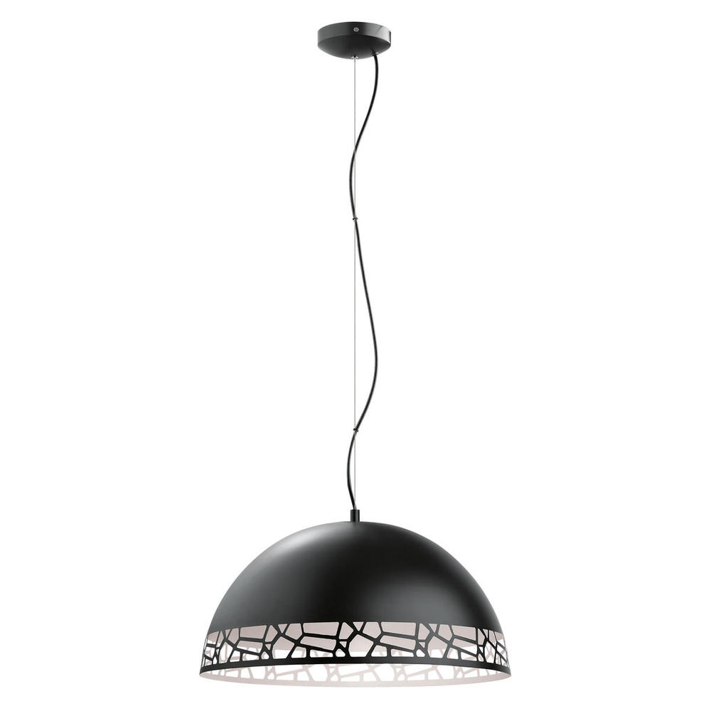 1 LT Dome Pendant w/ Black Finish & Black w/ White Interior Metal Shade