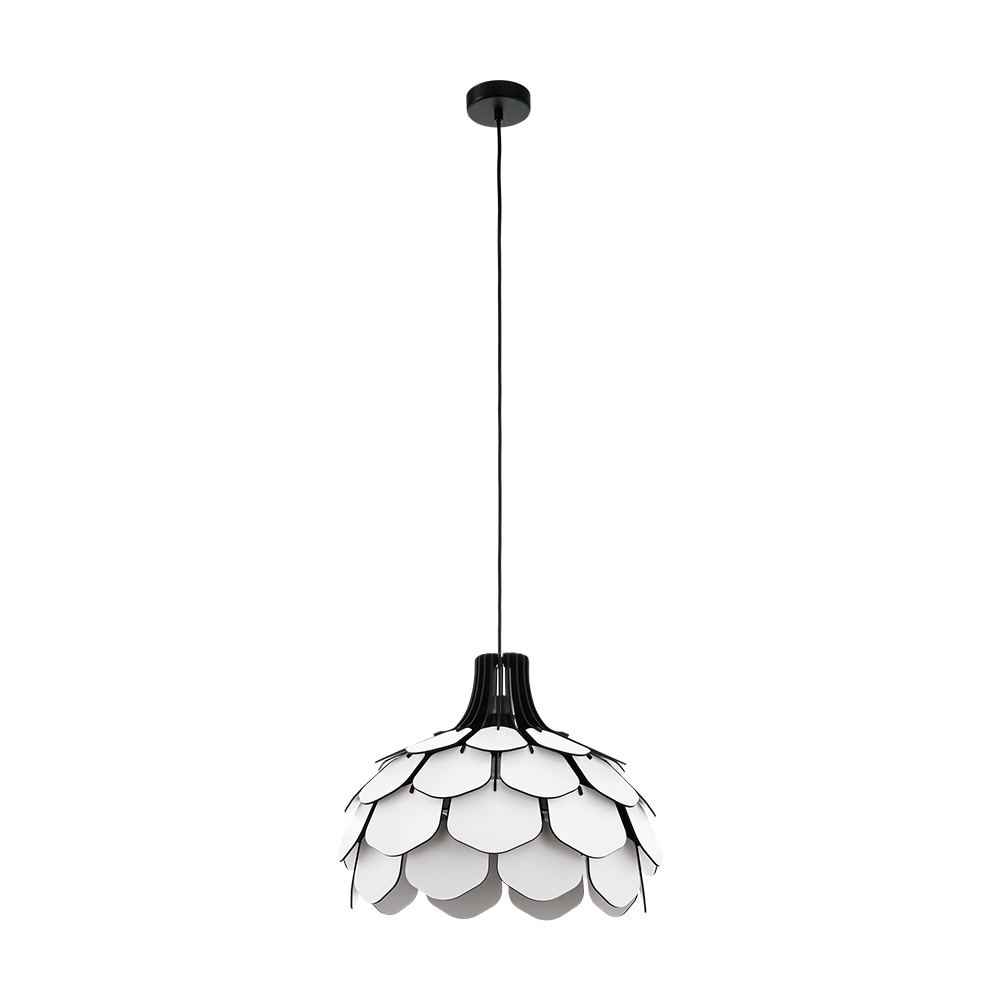 1 LT Pendant w/ Black Finish & White Wooden Shade w/ Black accents