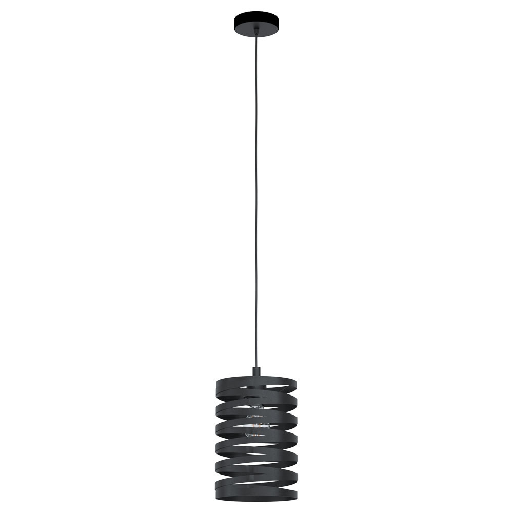 1 LT Pendant w/ Black Finish & Black Metal Spiral Shade
