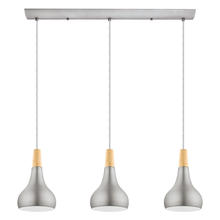 Eglo 202314A - 3 LT Linear Pendant w/ Brushed Sliver Finish & Brushed Silver w/ White Interior Metal Shades w/ Oak 