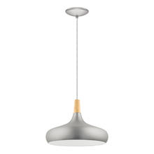 Eglo 96986A - 1 LT Pendant w/ Brushed Nickel Finish & Brushed Nickel w/ White Interior Shade w/ Wood Accent