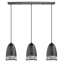 Eglo 97444A - 3 LT Linear Pendant w/ Black Finish & Black w/ White Interior Metal Shades