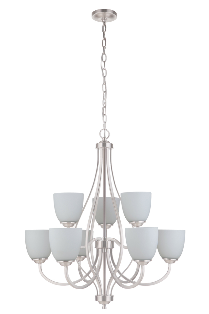 Serene 9 Light Chandelier in Brushed Polished Nickel (White Glass)
