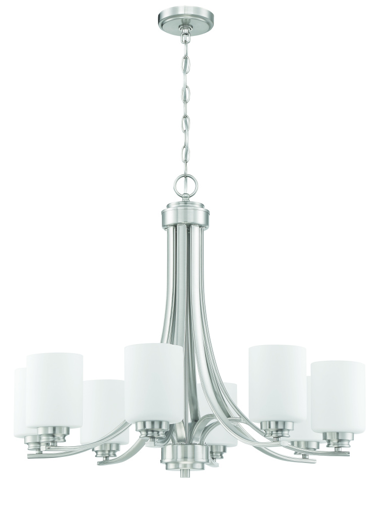 Bolden 8 Light Chandelier in Brushed Polished Nickel (White Glass)