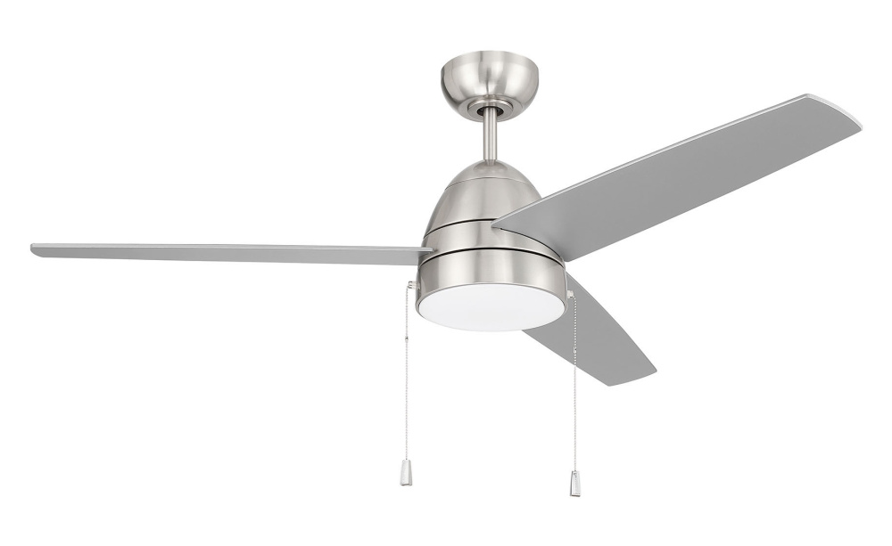 Cozy 52" 3-Blade Ceiling Fan w/ Pull Chain in Brushed Polished Nickel w/ Brushed Nickel Blades