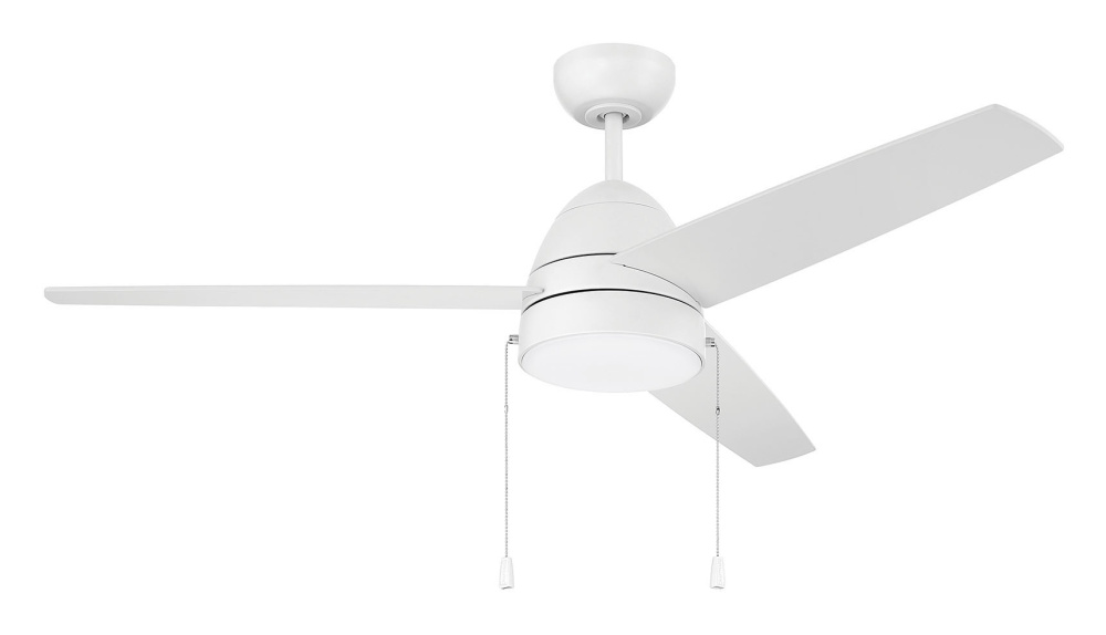 Cozy 52" 3-Blade Ceiling Fan w/ Pull Chain in White w/ White Blades; Light Kit Included (Optiona