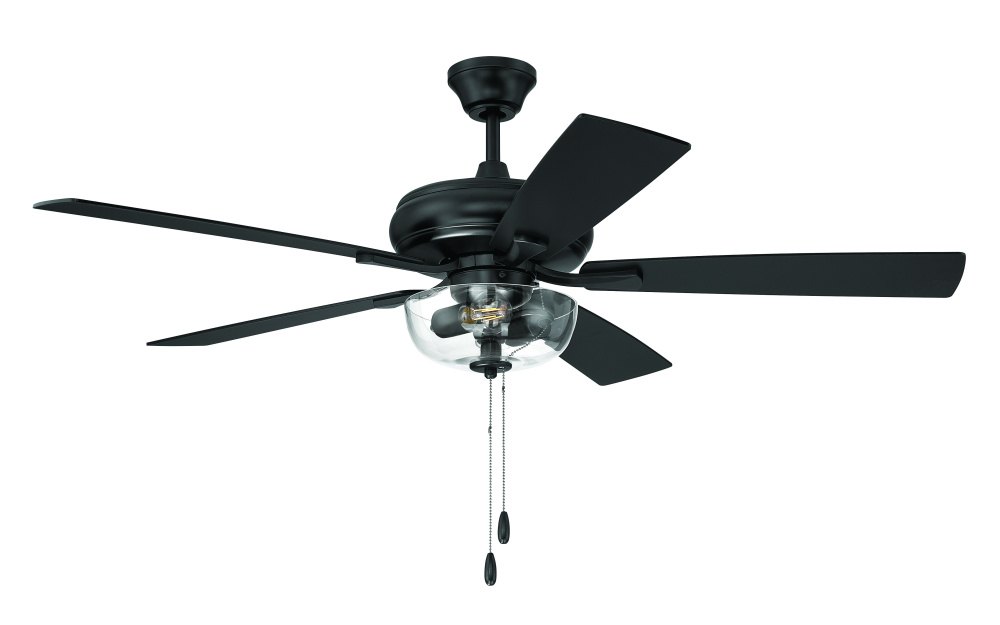 Eos 52" 5-Blade Clear 2 Light Bowl Ceiling Fan in Flat Black w/ Flat Black/Greywood Blades