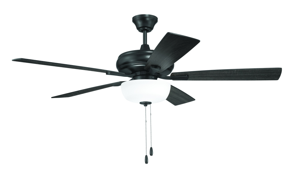 Eos 52" 5-Blade Frost 2 Light Bowl Ceiling Fan in Flat Black w/ Flat Black/Greywood Blades