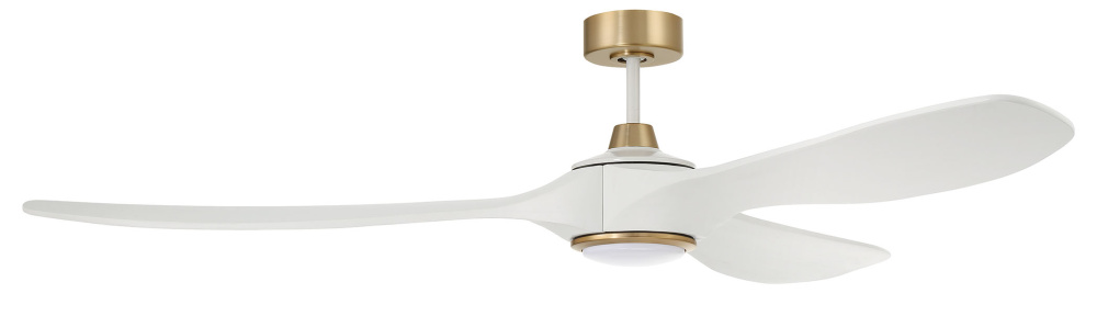 Envy 72" 3-Blade Ceiling Fan in White/Satin Brass w/ White Blades; Light Kit Included (optional)