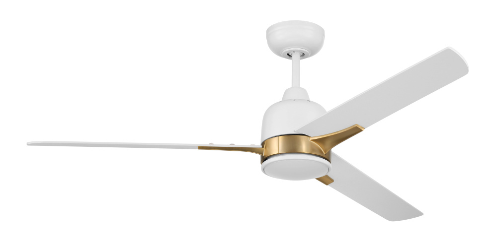 Fuller 52" 3-Blade Ceiling Fan in White/Satin Brass w/ White Blades; Light Kit Included (optiona