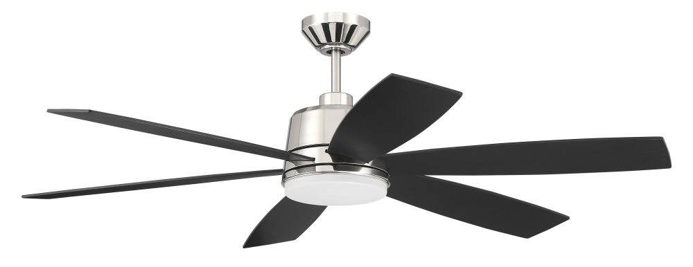 Hogan 54" 6-Blade Ceiling Fan in Polished Nickel Finish, Blades Included; Light kit
