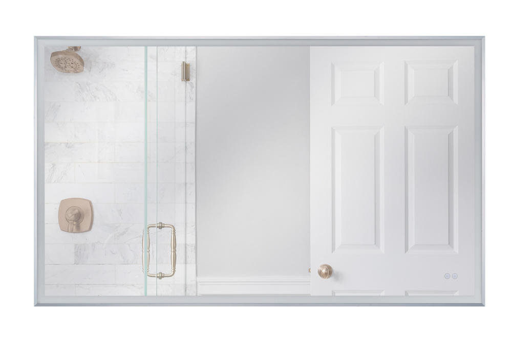 60" x 36" Rectangle Brushed Polished Nickel Framed Back Lit LED Mirror, Defogger & Dimmer