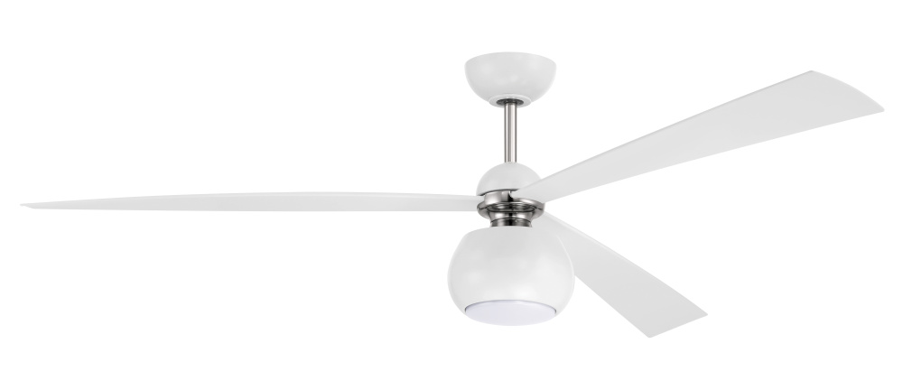Otto 60" 3-Blade Ceiling Fan in White/Polished Nickel w/ White Blades