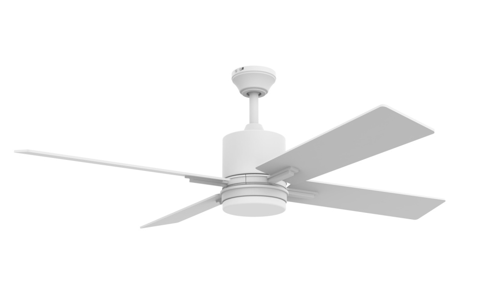 Teana 52" 4-Blade Ceiling Fan in White w/ White Blades; Light Kit Included (optional)