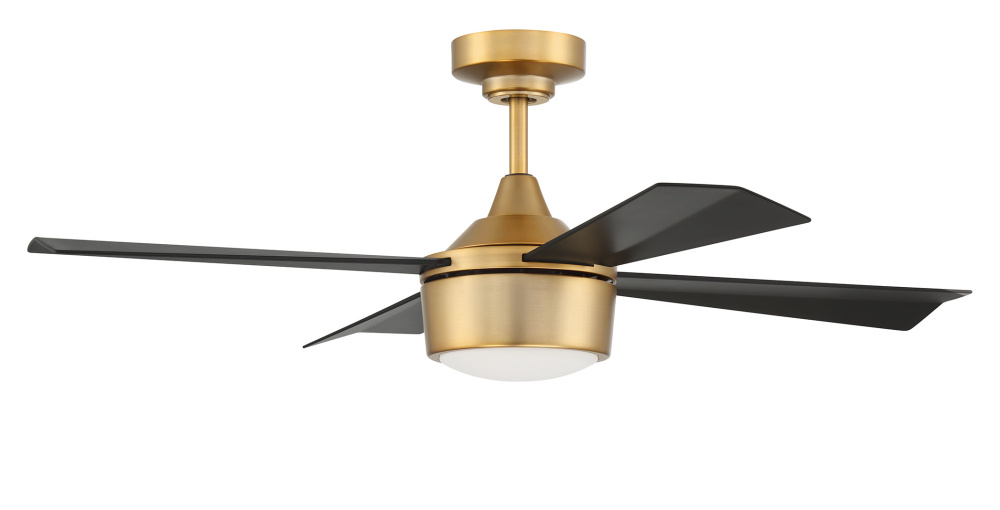 Theo 42" 4-Blade Indoor/Outdoor (Damp) Ceiling Fan, Satin Brass Finish, Flat Black Blades