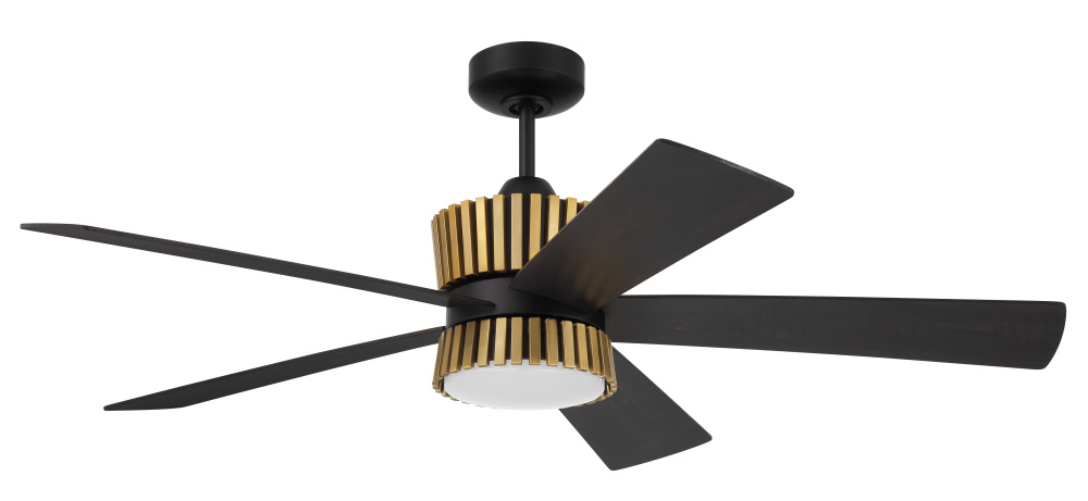 Theiry 52" 5-Blade Ceiling Fan in Flat Black/Satin Brass w/ Flat Black/Black Walnut Blades