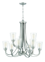 Craftmade 41929-BNK-CS - Grace 9 Light Chandelier in Brushed Polished Nickel (Clear Seeded Glass)