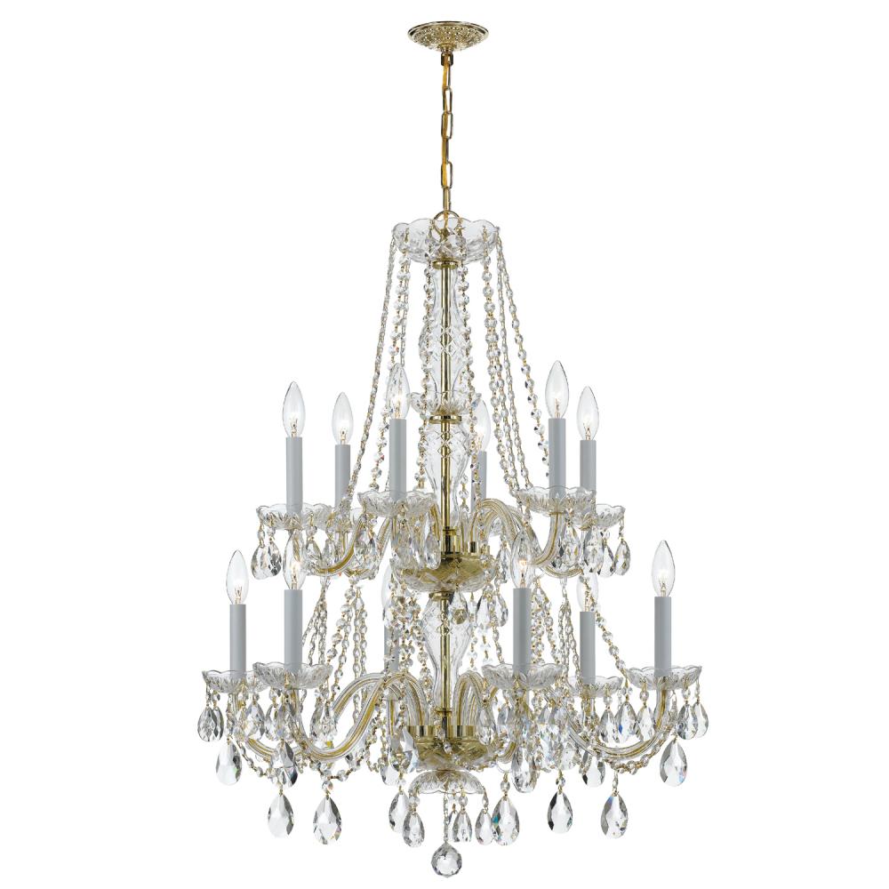 Traditional Crystal 26.5'' Hand Cut Crystal Polished Brass Chandelier