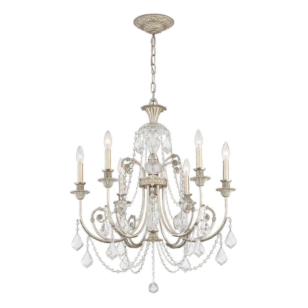 Regis 6 Light Clear Italian Crystal Olde Silver Chandelier