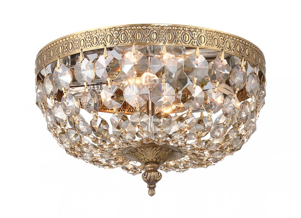 Waltham 10'' Golden Teak Hand Cut Crystal Olde Brass Flush Mount