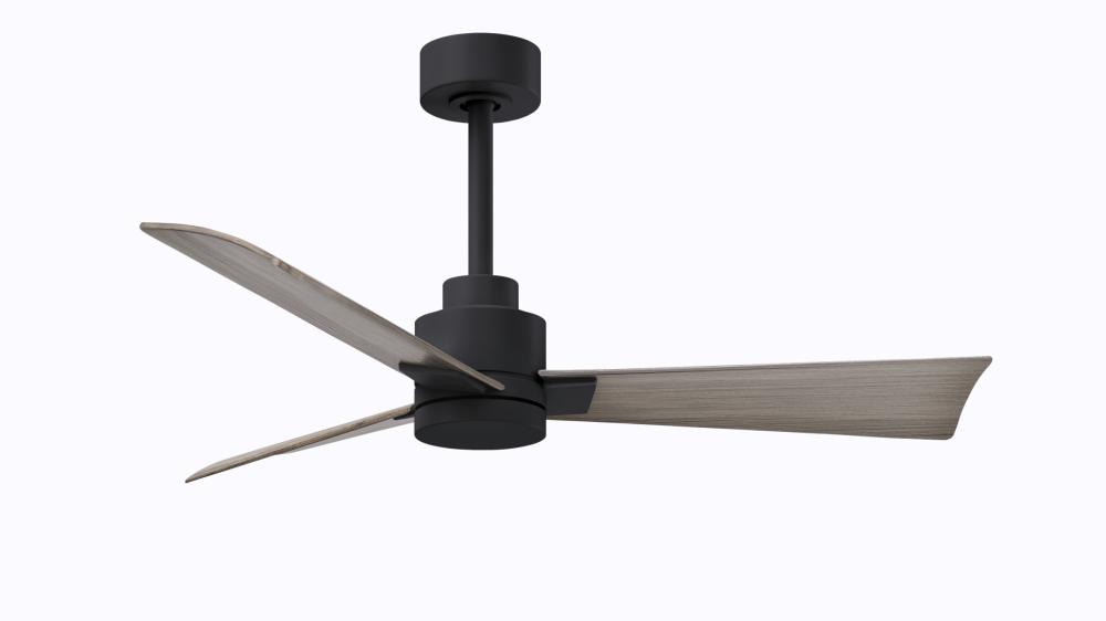 Alessandra 3-blade transitional ceiling fan in matte black finish with gray ash blades. Optimized fo