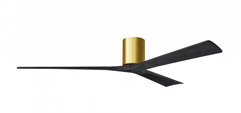 Irene-3H - Three Blade Flush Mount Paddle Fan - 72" - Brushed Brass Finish - Matte Black Blades
