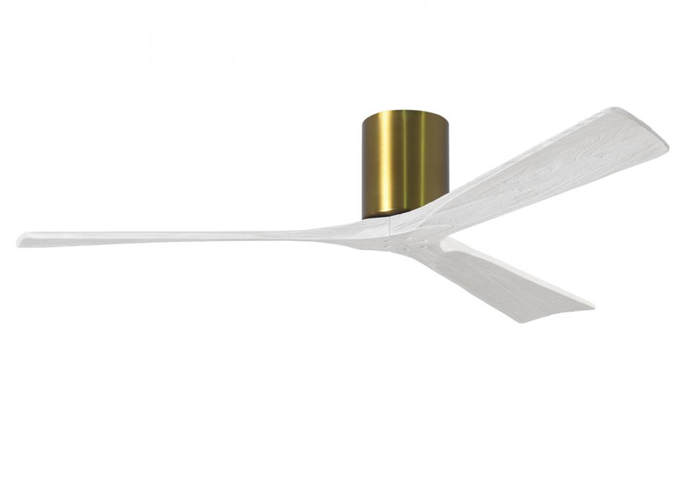 Irene-3H - Three Blade Flush Mount Paddle Fan - 60" - Brushed Brass Finish - Matte White Blades