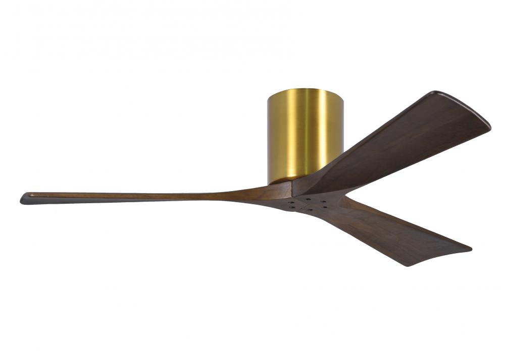 Irene-3H - Three Blade Flush Mount Paddle Fan - 52" - Brushed Brass Finish - Walnut Tone Blades